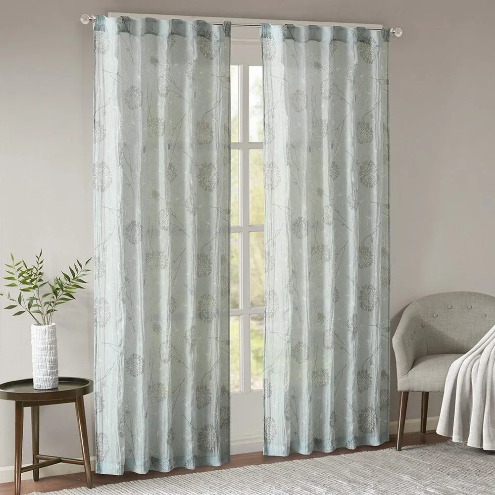 Madison Park Arella Printed Crushed Window Panel Pair Aqua 42